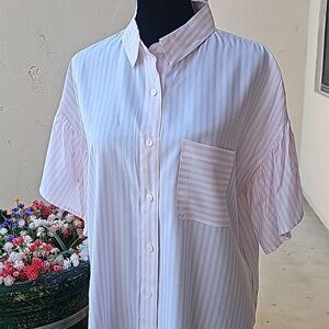 Limited lightweight pink stripped cape sleeved blouse size small